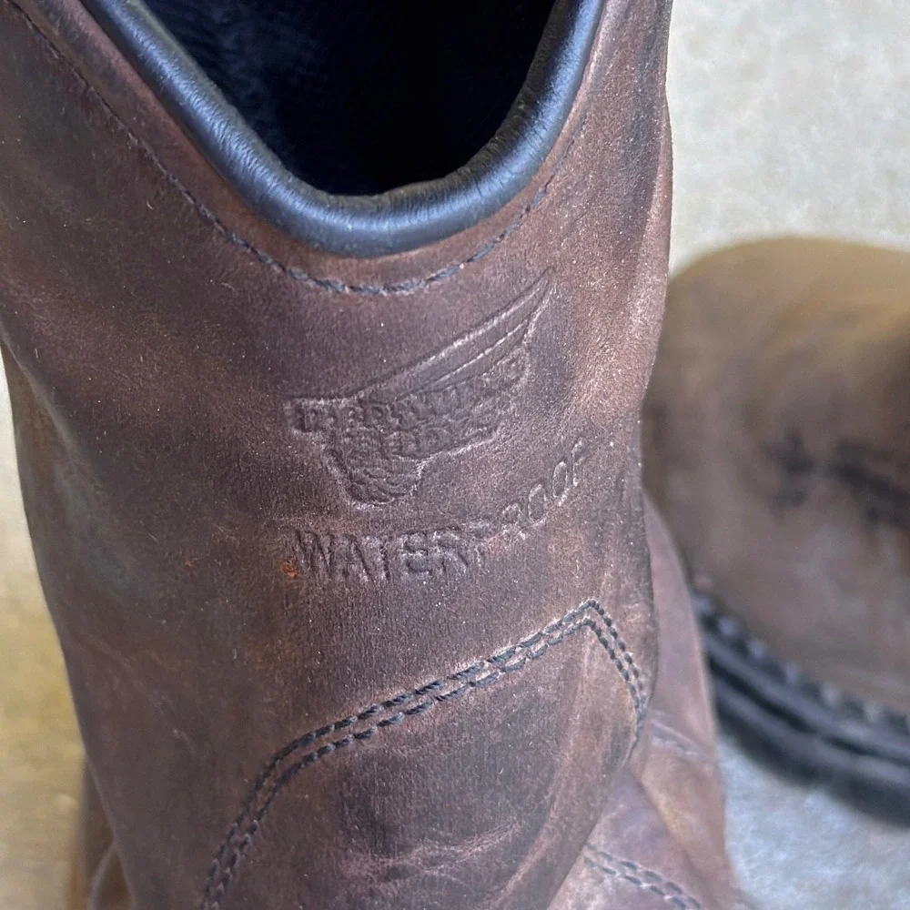 Red Wing Boots Pecos Slip On Steel Toe Mens 9 Brown Leather USA Made Work Shoes